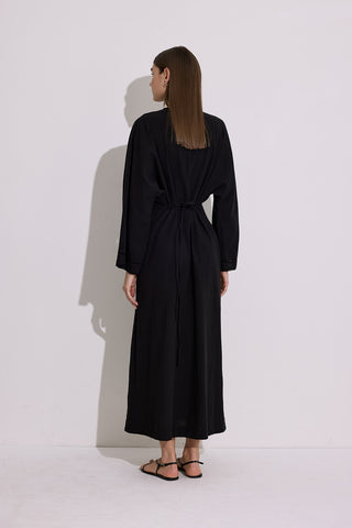 Textured Stripe Detail Dress Black