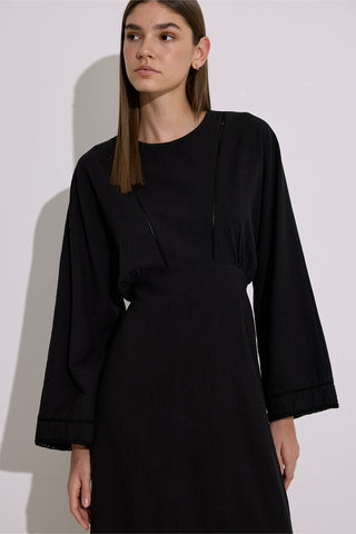 Textured Stripe Detail Dress Black