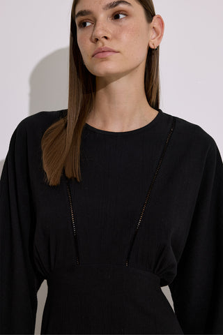 Textured Stripe Detail Dress Black