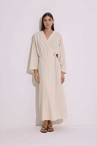 Textured Wrap Dress Natural