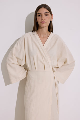 Textured Wrap Dress Natural