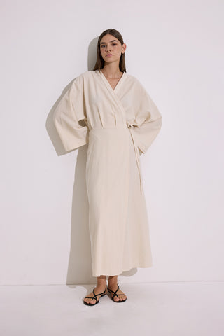 Textured Wrap Dress Natural