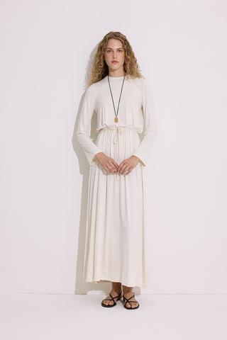 Draped Long Sleeve Dress Pearl