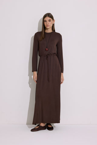 Draped Long Sleeve Dress Brown