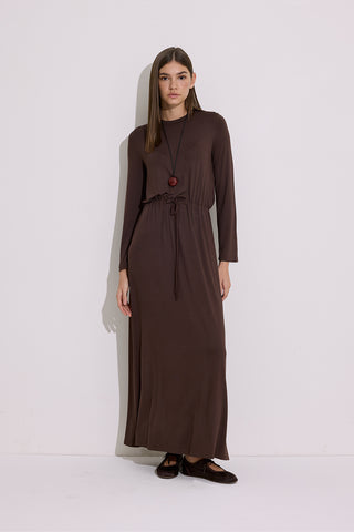 Draped Long Sleeve Dress Brown