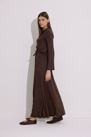 Draped Long Sleeve Dress Brown
