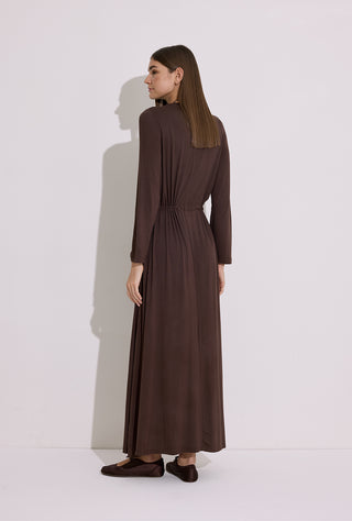 Draped Long Sleeve Dress Brown