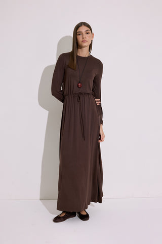 manuka brown dress Brown WOMAN Manuka x Defacto Crew Neck Crinkle Fabric Dress 3539761