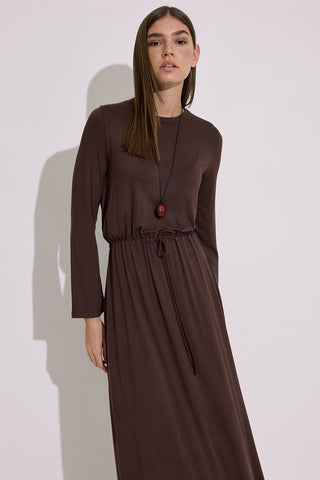 Draped Long Sleeve Dress Brown