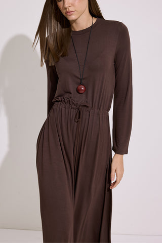Draped Long Sleeve Dress Brown