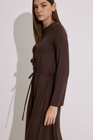 Draped Long Sleeve Dress Brown