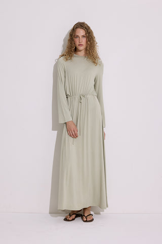 Draped Long Sleeve Dress Pastel Green