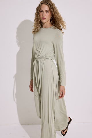 Draped Long Sleeve Dress Pastel Green