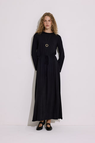 Draped Long Sleeve Dress Black