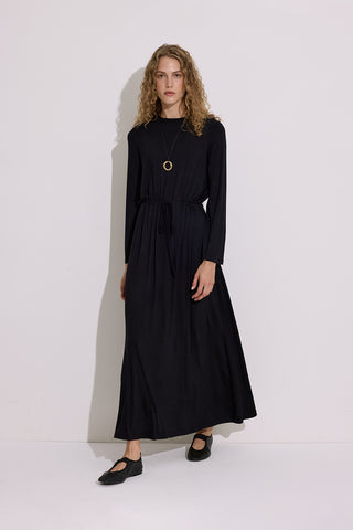 Draped Long Sleeve Dress Black