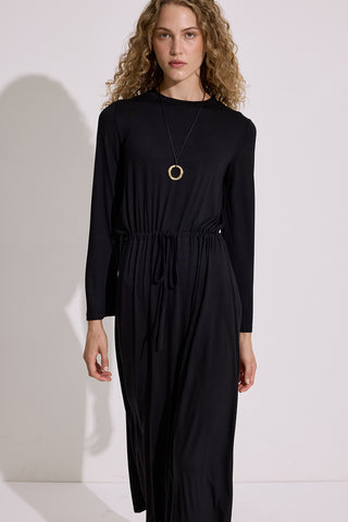 Draped Long Sleeve Dress Black