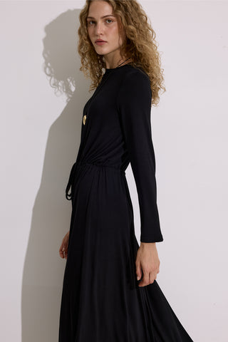 Draped Long Sleeve Dress Black