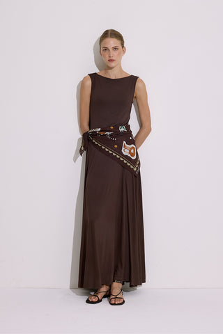 Draped Sleeveless Dress Brown
