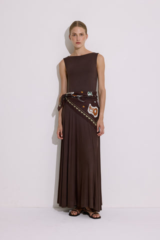 Draped Sleeveless Dress Brown