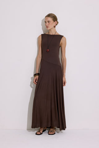 Draped Sleeveless Dress Brown