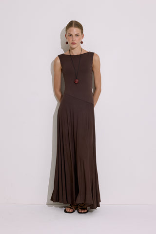 Draped Sleeveless Dress Brown