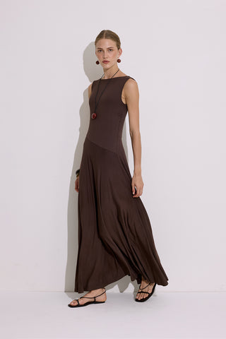 Draped Sleeveless Dress Brown