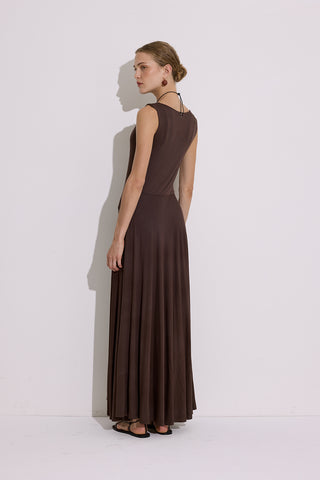 Draped Sleeveless Dress Brown