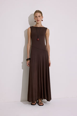 Draped Sleeveless Dress Brown