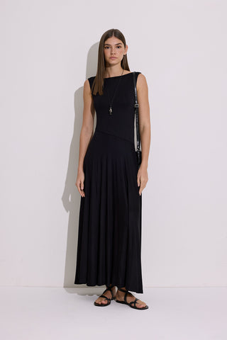 Draped Sleeveless Dress Black
