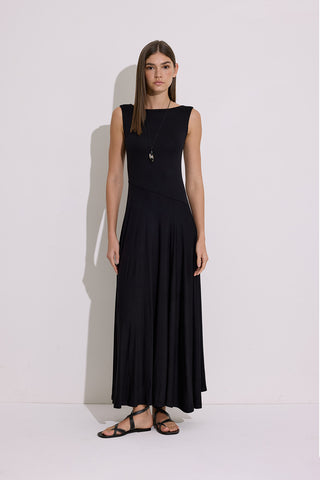 Draped Sleeveless Dress Black