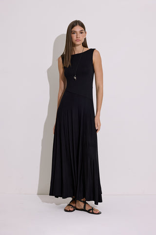 Draped Sleeveless Dress Black