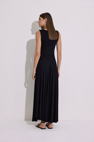 Draped Sleeveless Dress Black