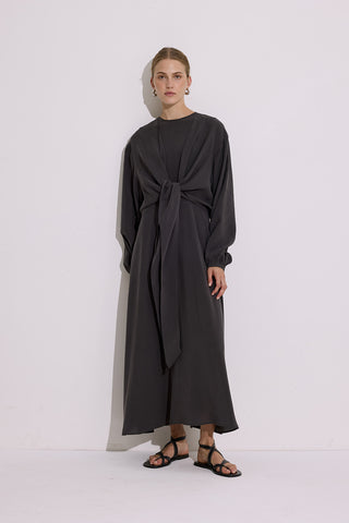 Modal Long Sleeve Wrap Dress Anthracite