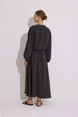 Modal Long Sleeve Wrap Dress Anthracite