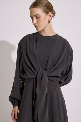 Modal Long Sleeve Wrap Dress Anthracite