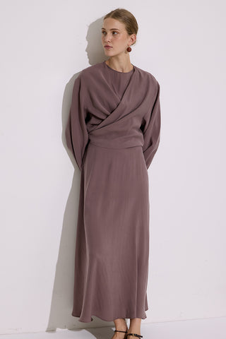 Modal Long Sleeve Wrap Dress Dusty Rose
