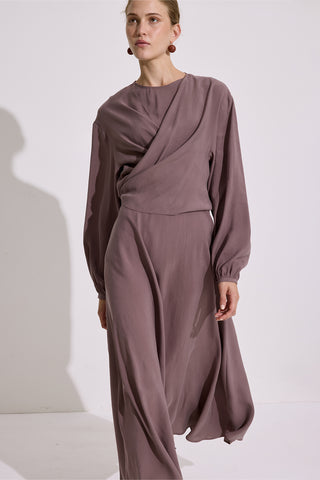 Modal Long Sleeve Wrap Dress Dusty Rose