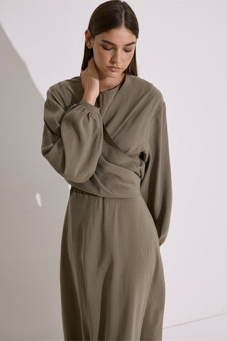 Modal Long Sleeve Wrap Dress Khaki
