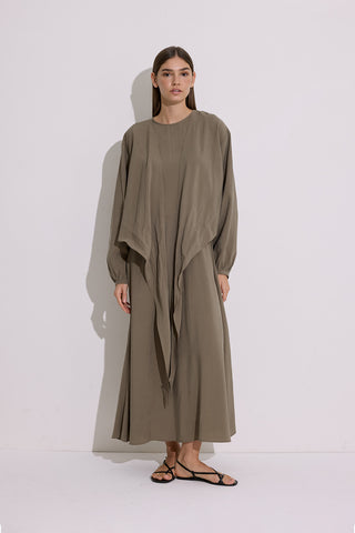Modal Long Sleeve Wrap Dress Khaki