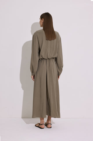 Modal Long Sleeve Wrap Dress Khaki