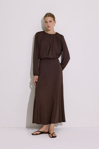 Draped Balloon Blouse Brown