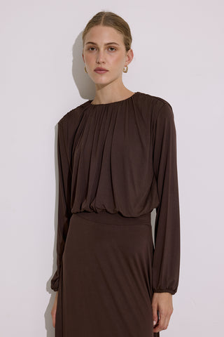Draped Balloon Blouse Brown