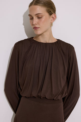 Draped Balloon Blouse Brown