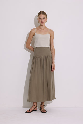 Modal Ruched Maxi Skirt Khaki