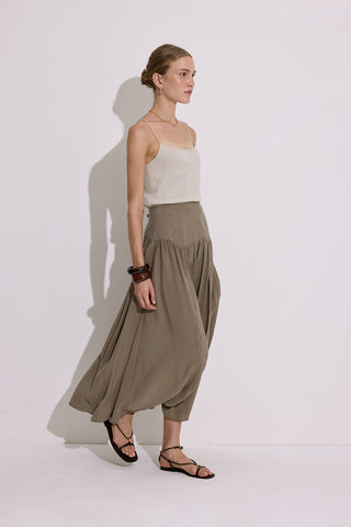 Modal Ruched Maxi Skirt Khaki