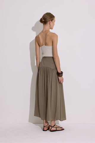 Modal Ruched Maxi Skirt Khaki