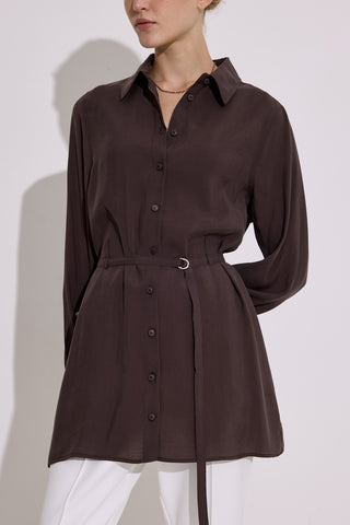 Modal Belted Shirt Dark Brown