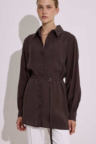 Modal Belted Shirt Dark Brown
