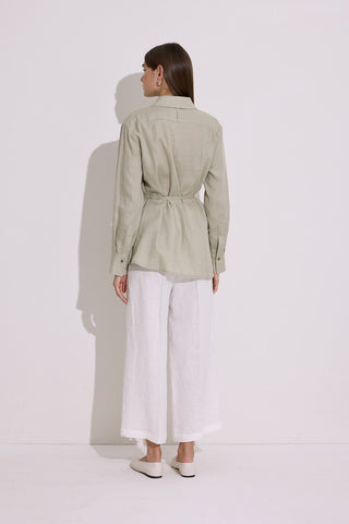 Linen Tie Detail Shirt Green