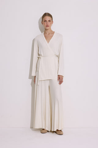 Tie Front Draped Kimono Pearl